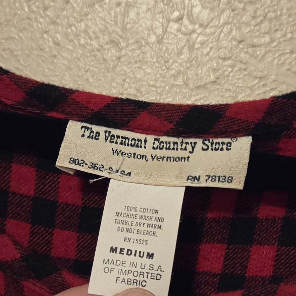 Vintage The Vermont Country Store Buffalo Check Plaid Flannel Dress Red Medium - Picture 3 of 9